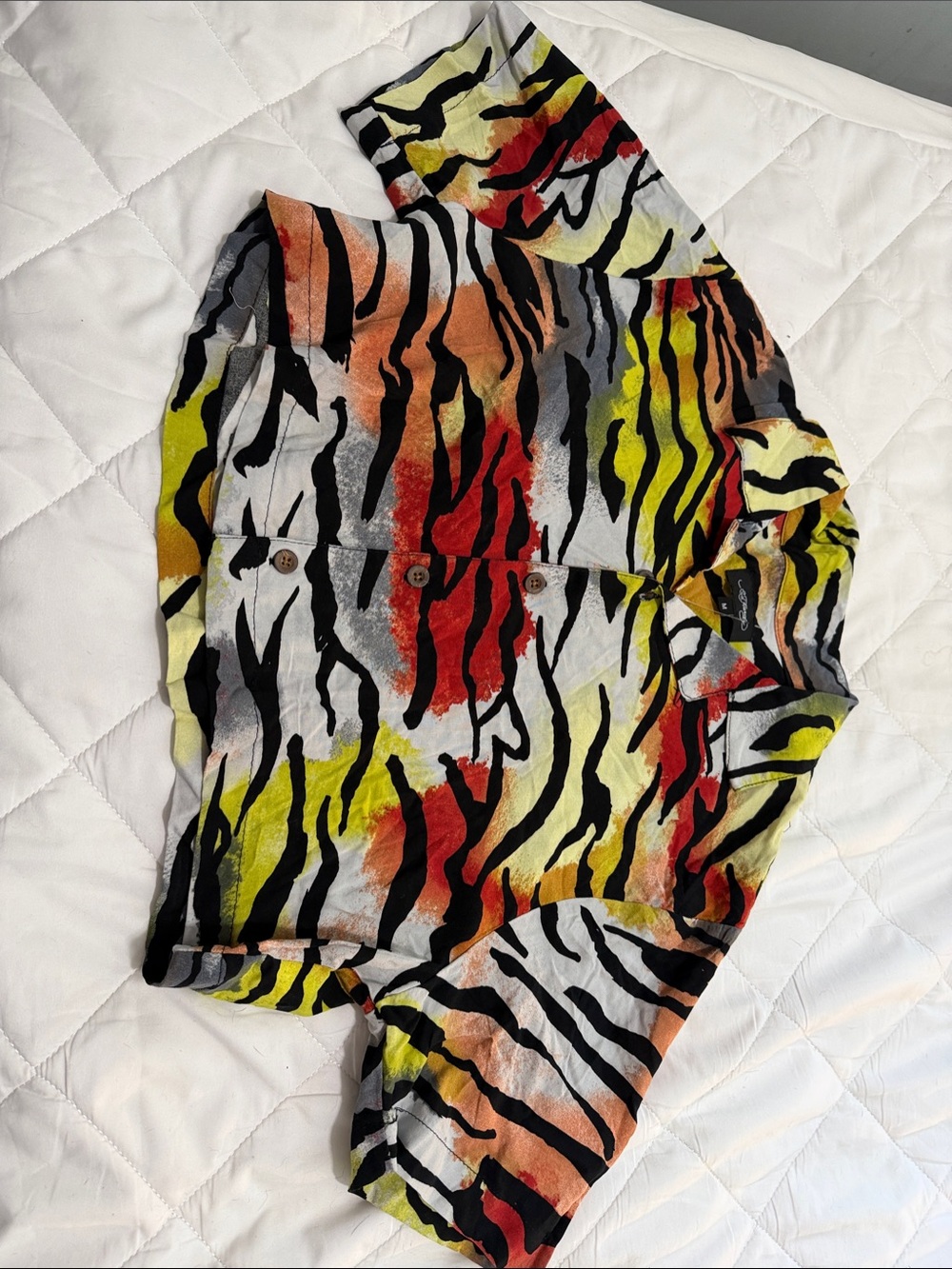 Ed Hardy Multicolor Zebra-Print Crop Top — Red, Yellow, Orange, Black